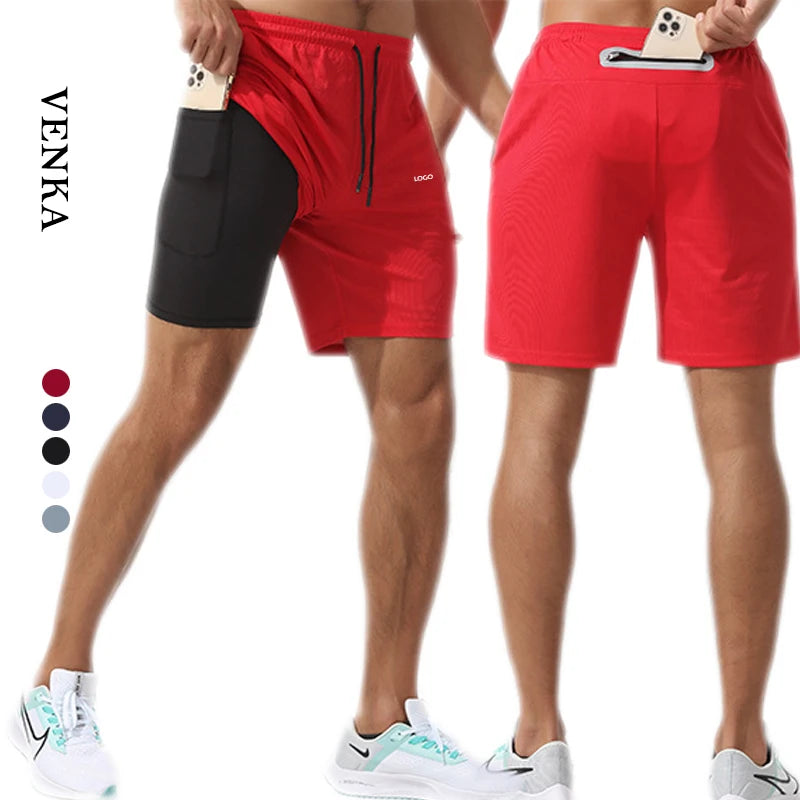 Men's Athletic Clothing 2 in 1 Pants Double Layer Sport With Pockets Leggings Custom Logo Polyester Men Gym Workout Shorts Pants