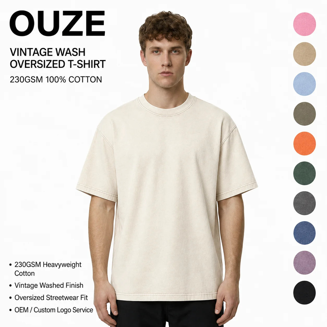 Custom Logo Vintage Solid 230gsm 100% Cotton Oversized Drop Shoulder Design Plus Size Men's T-Shirts Streetwear Tee Unisex