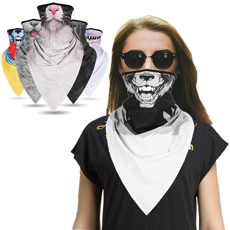 Fashion Outdoors Breathable Animal Face Neck Gaiter Balaclava Face Tube Scarf Multi-function Triangle Earloop Bandana Polyester