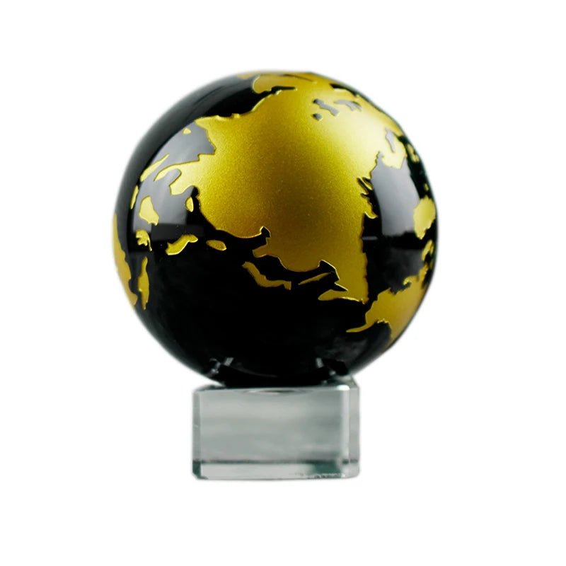 Hot Selling Fengshui Ball Black Crystal World Map Globe Engraving Glass Earth Ball for Souvenir Business Gifts