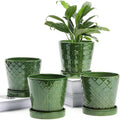 Modern Green Glazed Geometric Pattern Ceramic Flower Pot With Hole and Plant Garden Exquisite Home Decoration Vase