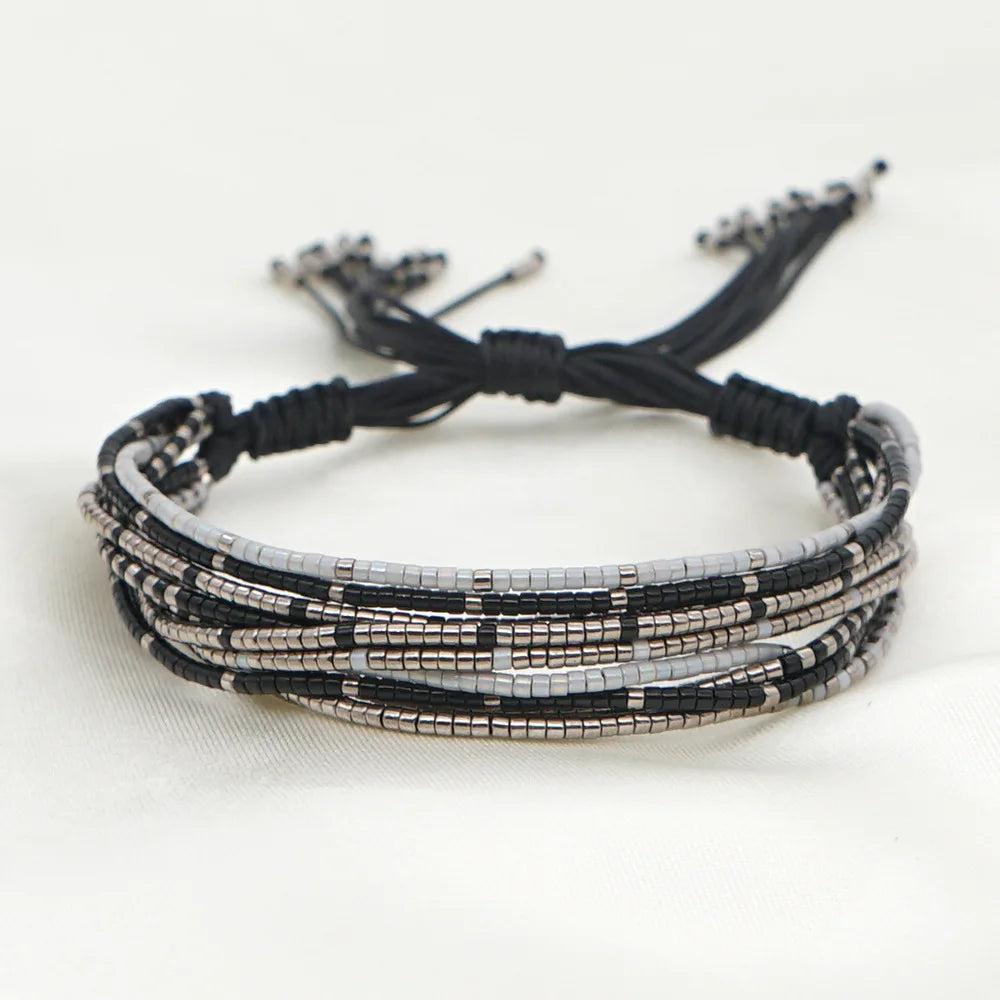 Handmade Glass Seed Rice Beads Miyaki Miyuki Delica Bead Multi Layers Layered Bead Party Adjustable Bracelet Jewelry