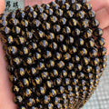 Natural Black Agate Stone Letter Beads Gold Six Words Mantra Engraved Round Loose Prayer Beads for Jewelry Making