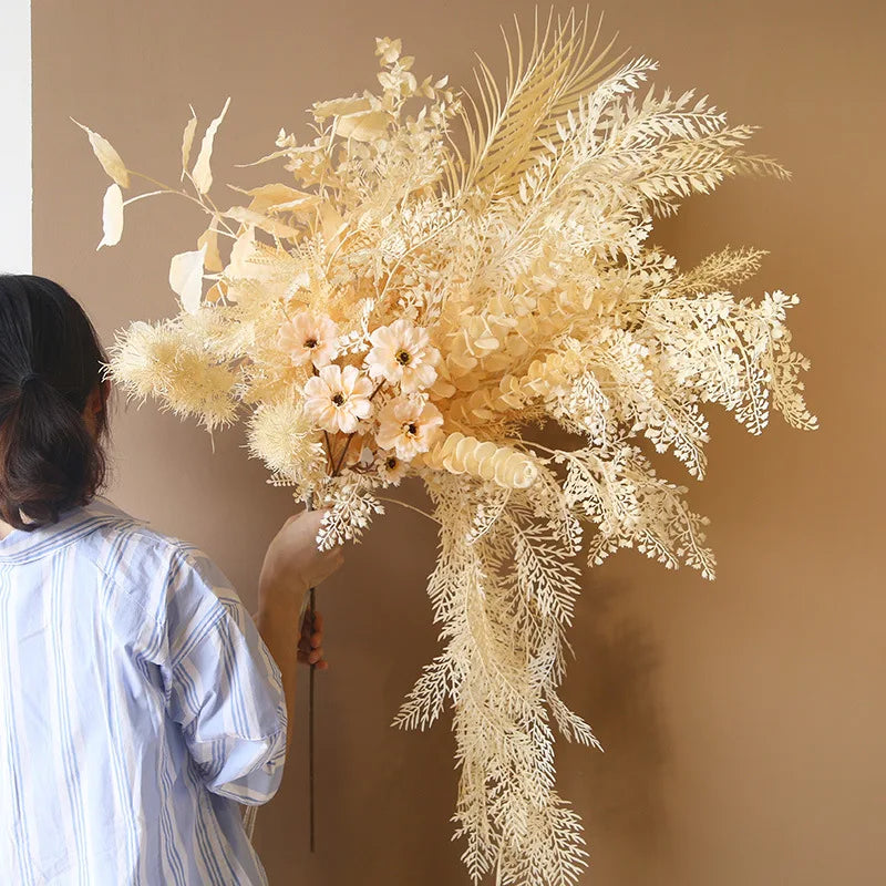 O-X476 Wholesale White champagne Flowers Arrangement High Simulation Plastic Wedding Decoration Artificial Flowers