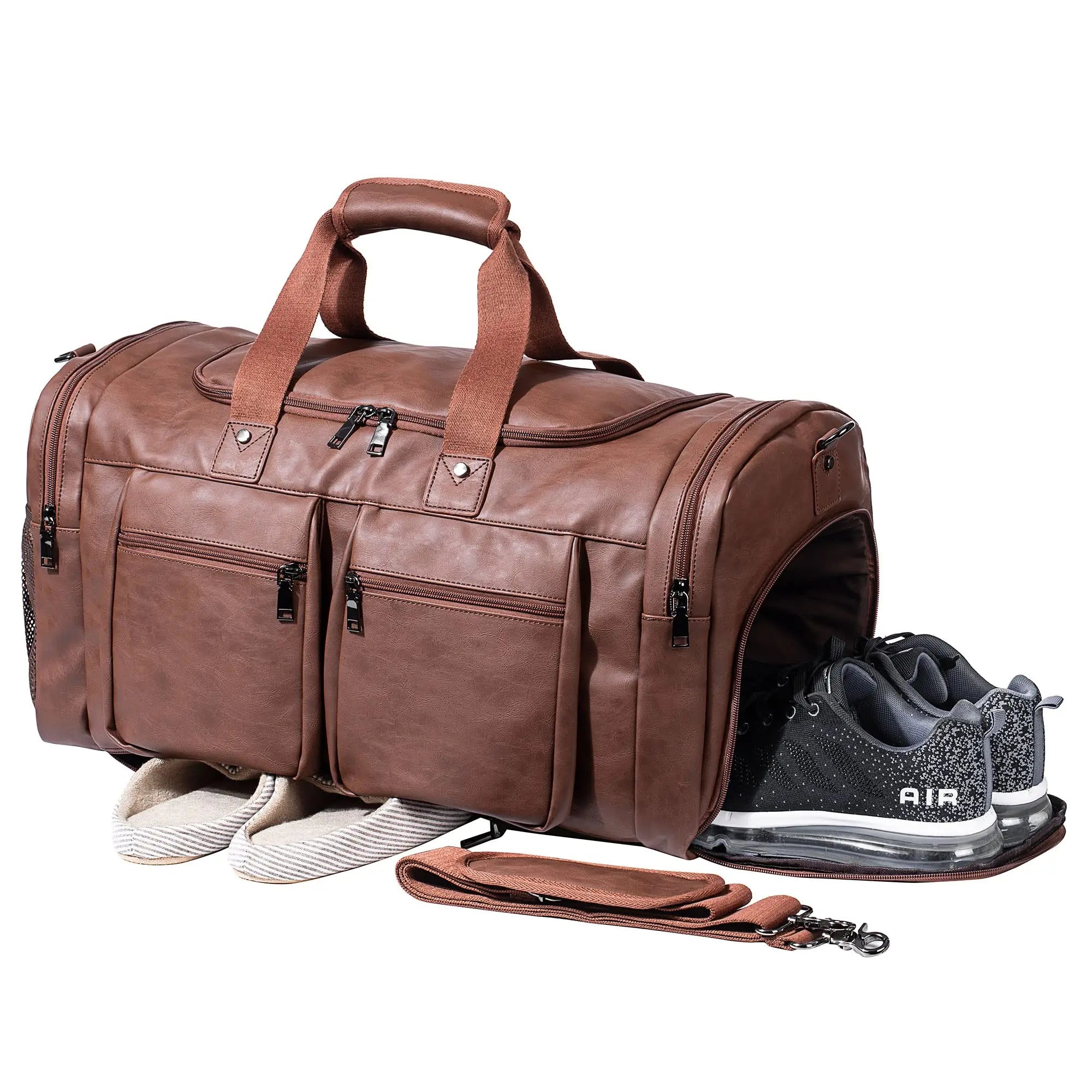 Custom Best Brown Genuine Real Soft Leather Weekend Duffle Bag for Men Travel