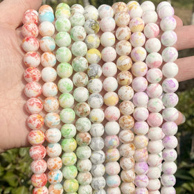 Natural Stone Beads White Porcelain Rainbow Stone for Jewelry Making DIY Bracelet Necklace Accessories