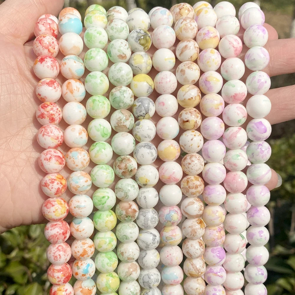 Natural Stone Beads White Porcelain Rainbow Stone for Jewelry Making DIY Bracelet Necklace Accessories