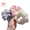 JIRIS Winter Fashion Soft Plush Fluffy Fur Microfiber Terry Scrunchie Solid Color Warm 12cm Circumference Women Girls