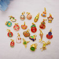JS1717 Dainty Chinese Elements Matte Gold Plated Brass Enamel Lucky Medal Charms with Natural Jade  Charms for Bracelet Making