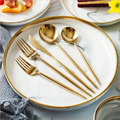 Portuguese Dishwasher Safe Eco Friendly Matte Golden Metal Western Stainless Steel Cutlery and Tableware Set Back to School