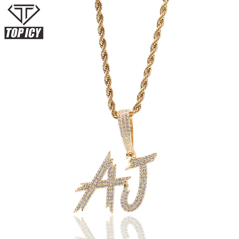Wholesale Big Size 26 Letters Custom Alphabet Brass Zircon Gold Silver Name Pendants Unique Design Custom Letter Pendant