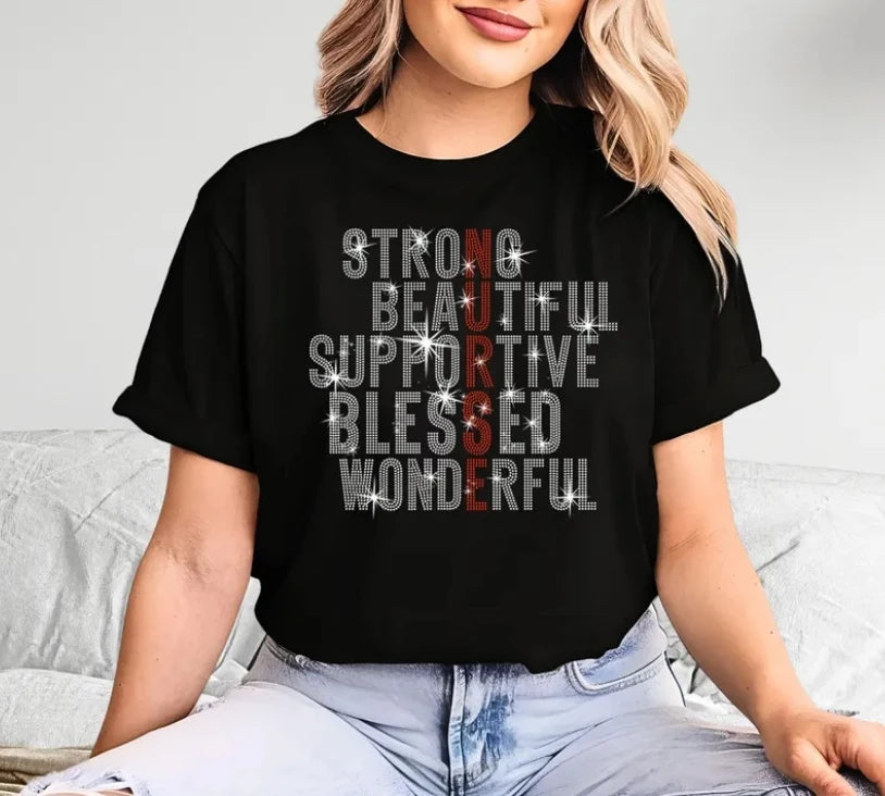 Elegant Topaz Factory Wholesale Custom Letter Diamond Casual T-Shirt Heat Transfer Printing