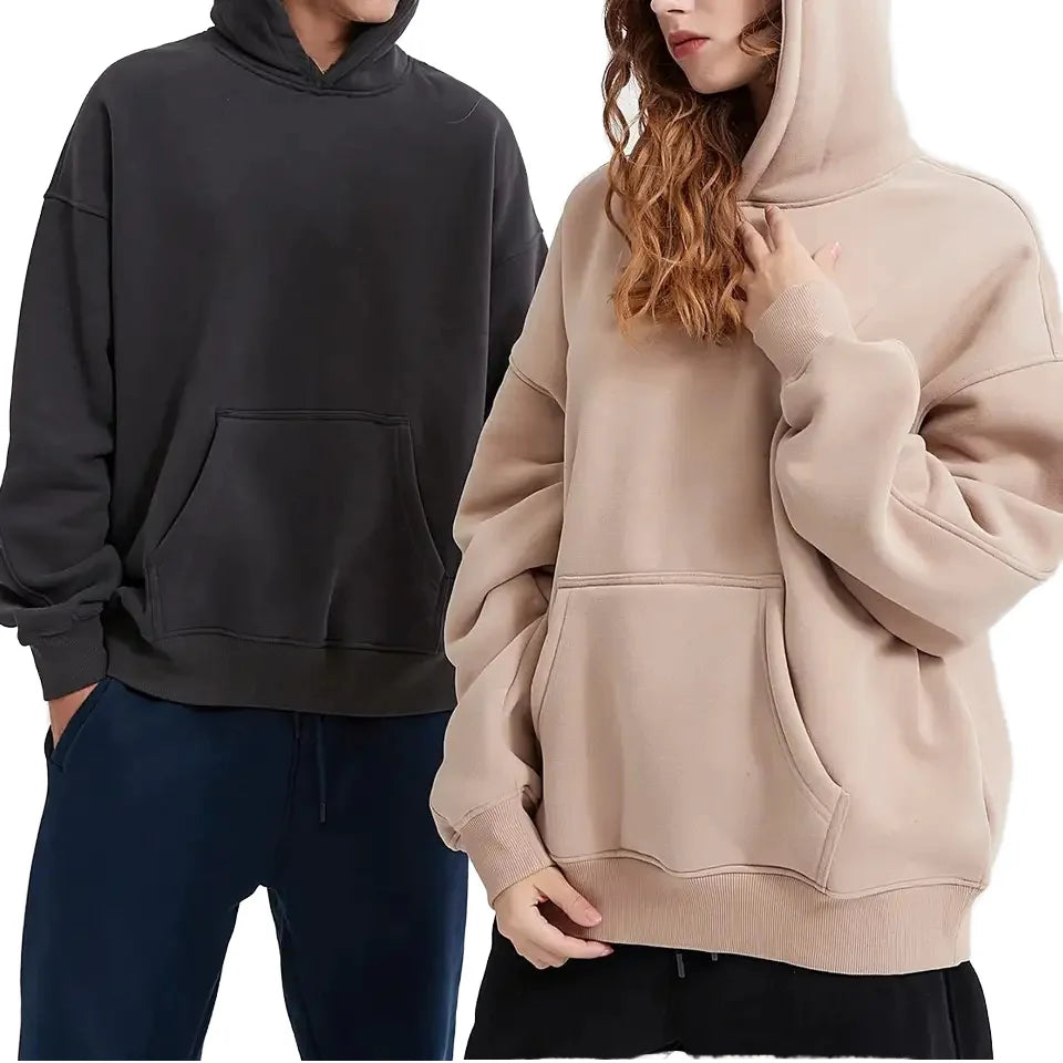 400G Spliced Fleece Lined Plain Blank Hoodie Solid Color Fashion Casual Mens Oversized Pullover Sweatshirt Streetwear