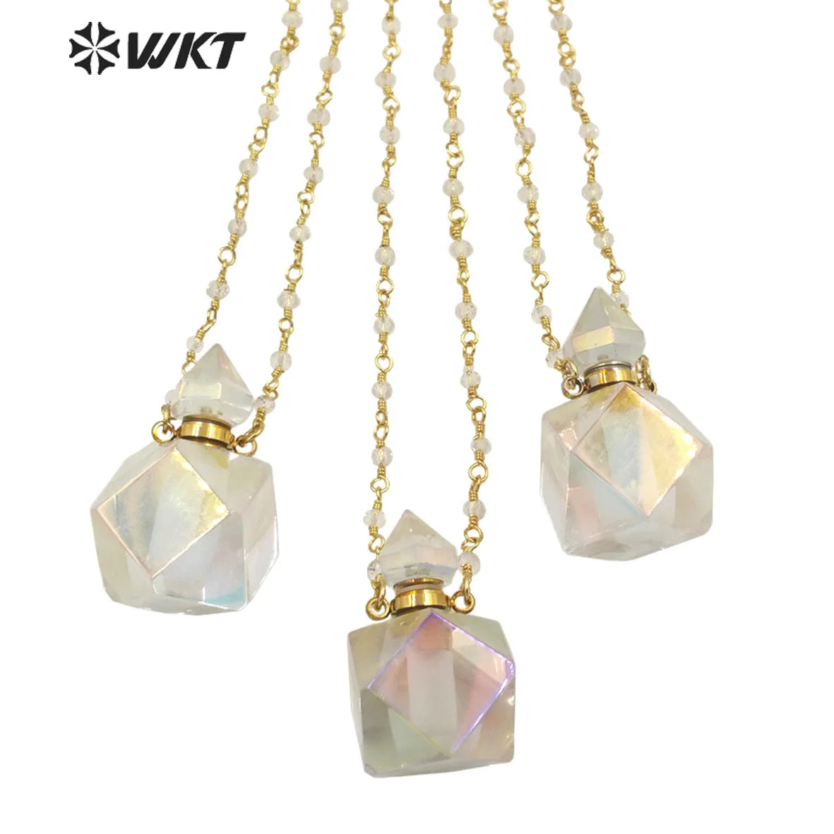 WT-N1353 WKT Fashion Natural Stone Aura Quartz Perfume Bottle Necklace Charming Crystal With Pendant Necklace Unique Party Gift