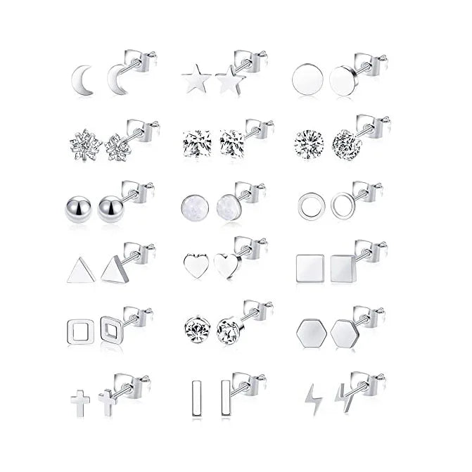 ZF 316L Stainless Steel Tiny Stud Earrings Geometric Heart Cross Star Moon Ball CZ Butterfly Gold Fashion Jewelry for Gift