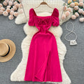 Summer New Chic Niche Gentle Dress Classic Style Lace-up French Style Square-neck Cinched Dress Fashion