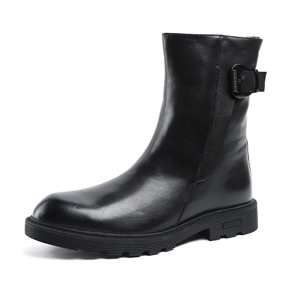 Minimalism Winter Keep Warm Sheep Fur Lining Black Genuine Top Layer Leather Shoes Breathable for Men Casual Shoes