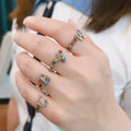 Shining Zircon Ring 26 Letter Initial Alphabet A-Z Adjustable Knuckle Ring for Women Opening Alphabet Ring