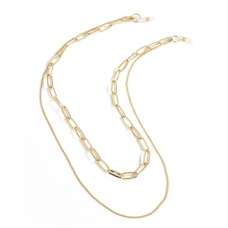 Retro Gold & Silver Heart Pattern 65cm Long Hanging Multi-layer Chain Sunglasses Chains with Anti-Slip Imitation Pearls Alloy
