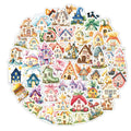 50 Pcs Beautiful Creative Cabin PVC Self Adhesive Stickers for Handbag Phone Case Suitcase Refrigerator Guitar and Books