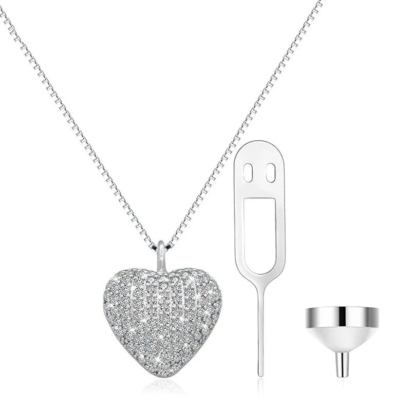 Cremation Jewelry 925 Sterling Silver Box Chain Zircon Heart Urn Necklace for Ashes
