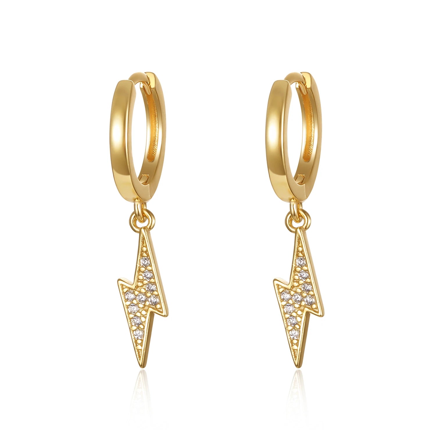 Fashion  Jewelry 925 Sterling Silver Flash lightning Earrings with Diamond Gold Plated Hoop Earrings Women Jewelry