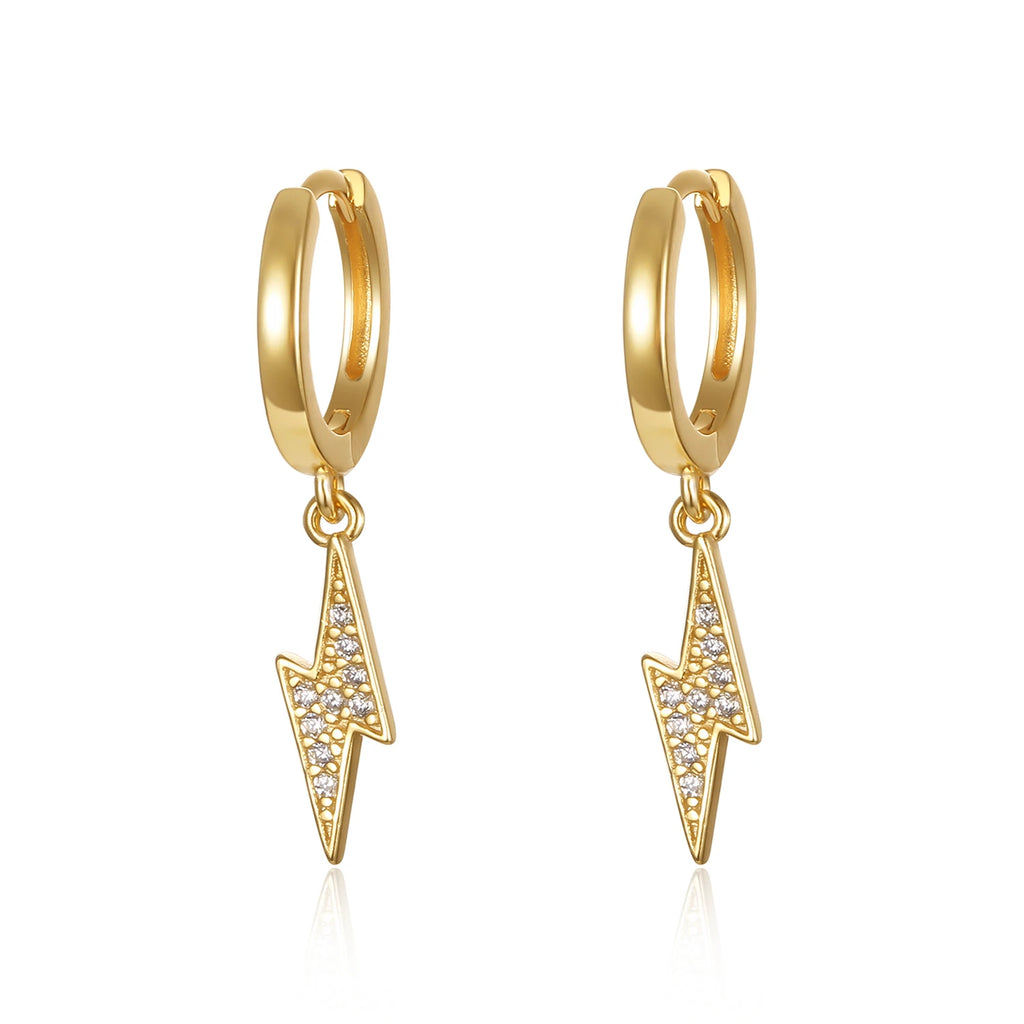 Fashion Jewelry 925 Sterling Silver Flash lightning Earrings with Diamond Gold Plated Hoop Earrings Women Jewelry