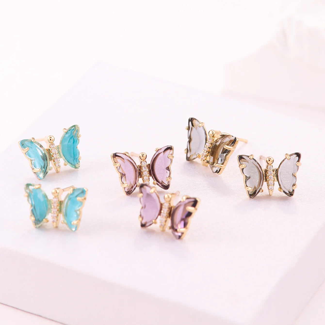 Hot Selling Women's Crystal Gemstone Earring Colorful Butterfly Design With Adjustable Zircon Copper Ear Decoration Gold Plated