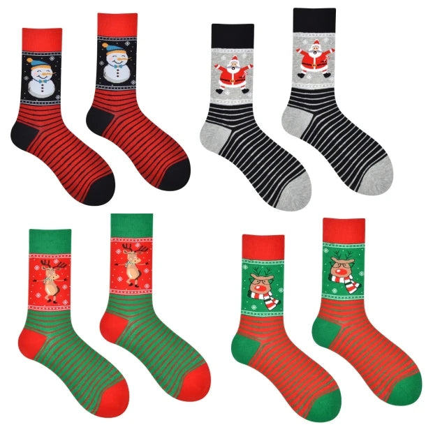 Factory Direct Men's Christmas Socks with Cute Snowman & Reinbeer Cotton Stripes Funny Xmas Santa Socks Wholesales
