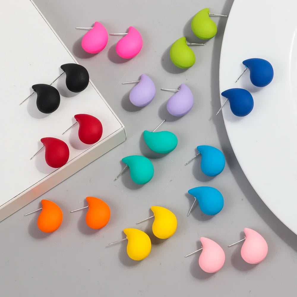 2025 Fashion New Arrival Cute Mini Teardrop Earrings Colorful Matte Lovely Acrylic Stud Earings for Women