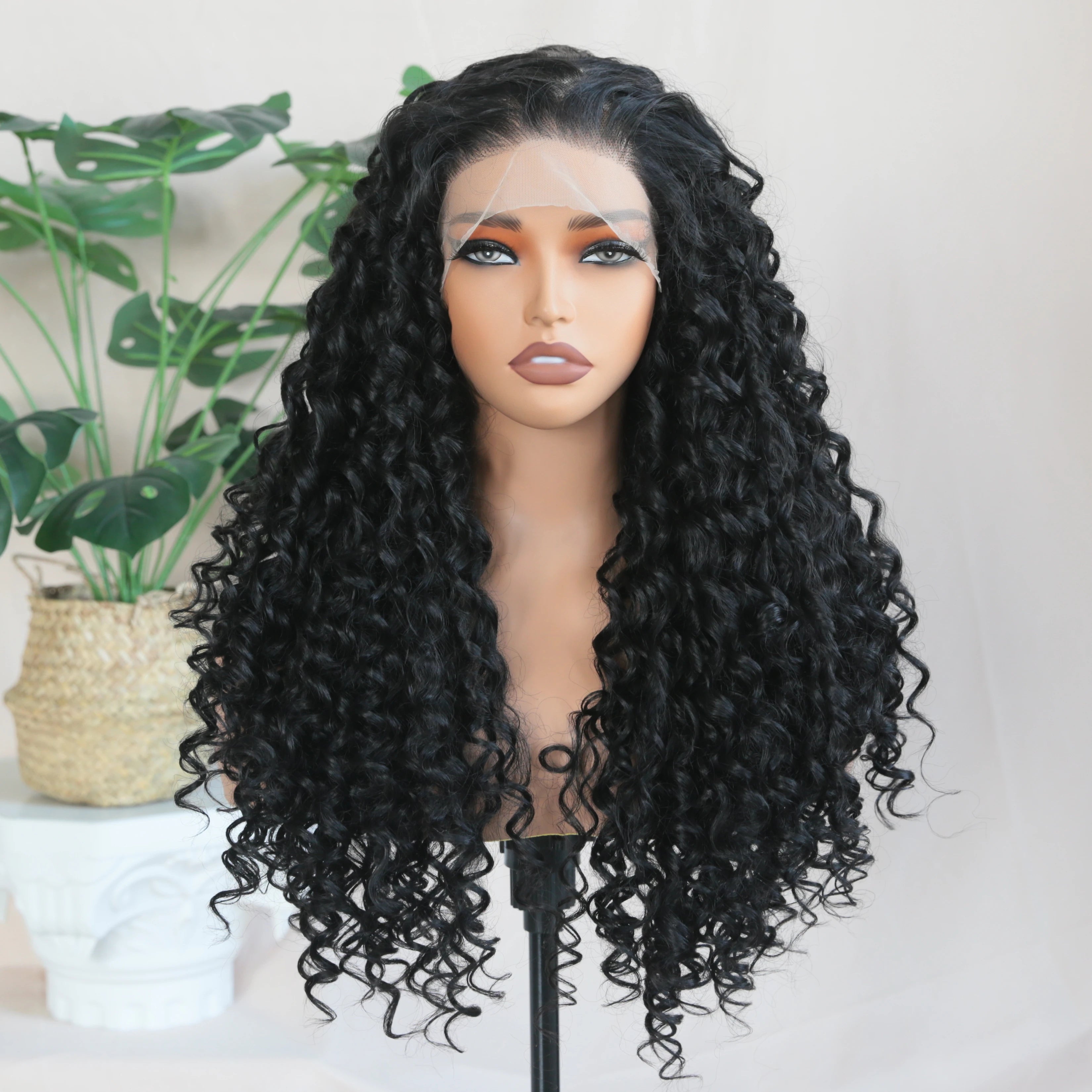 X-TRESS New Arrival 6*13 Synthetic HD Lace Wig Premium Fibre Long Kinky Curly  Lace Frontal Wigs Synthetic Hair Wigs