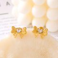 18K Gold Plated Non Tarnish Jewelry Hypoallergenic Stainless Steel Women Bow Tie Earrings