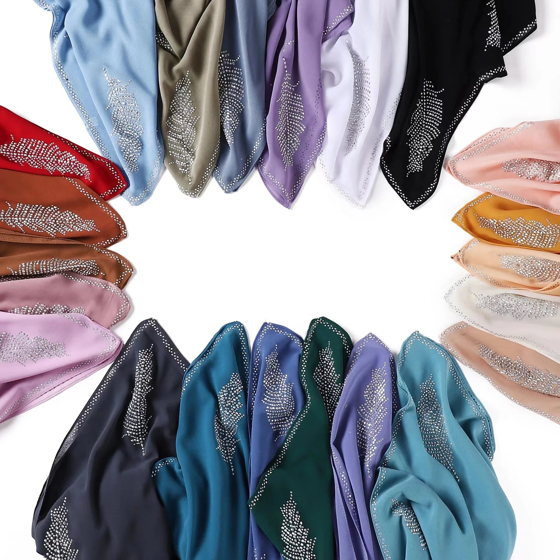 New Style  Chiffon Square Hijab Scarf Muslim Head Cover Solid Plain Arabic Headscarf Women  Wrap Shawls With Rhinestone