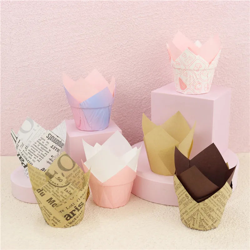 Cupcake Decorating Supplies Tulip Baking Cups Grease Proof Paper Soy Ink Printing Easy Separated Customizable Sizes