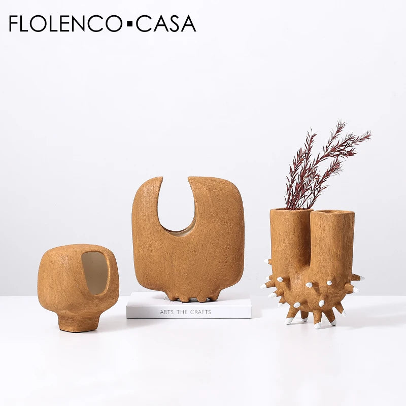 Sandblasting Brown Eco-Friendly Handmade Modern Nordic Ceramic Flower Vase Mini Unique Home Table Decor