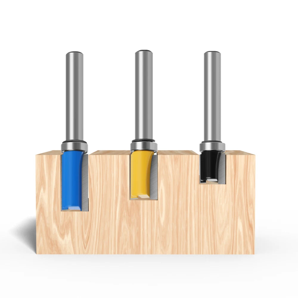LAVIE 3pcs 8mmShank Flush Trim Router Bit Set Pattern Bit Top Bottom Bearing 1/2" Blade Template Wood Milling Cutter-C   MC02210