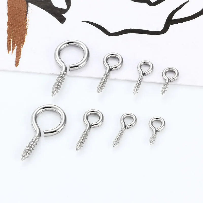 Stainless Steel Jewelry Gold Plated Screw Eye Pin Self Tapping Screws Hook Ring Clasps Bail Pegs for Beads Jewelry Making