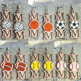 CENDA Football Rugby Baseball Softball Volleyball Basketball Soccer Mom Wood Earrings for Women
