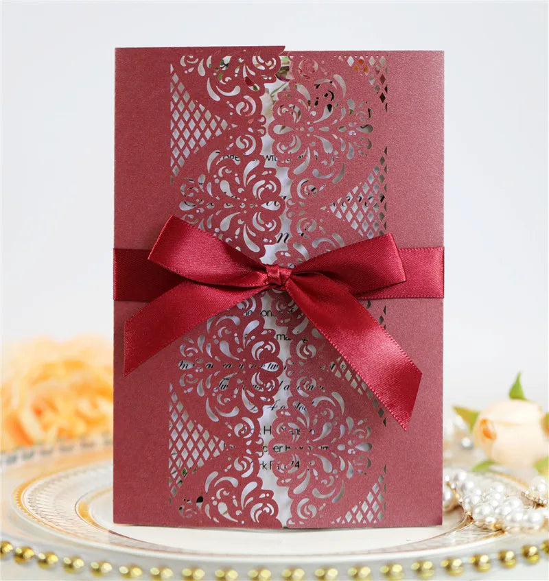Customized Luxury Wedding Invitations Cards Designs Kits Laser Cut Hollow Rose Pocket Wedding Invitations With Envelopes