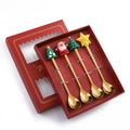 Christmas Tea Spoon Stainless Steel Gold Coffee Stirring Spoon Set with Gift Box Christmas Gift Cutlery Set Silverware