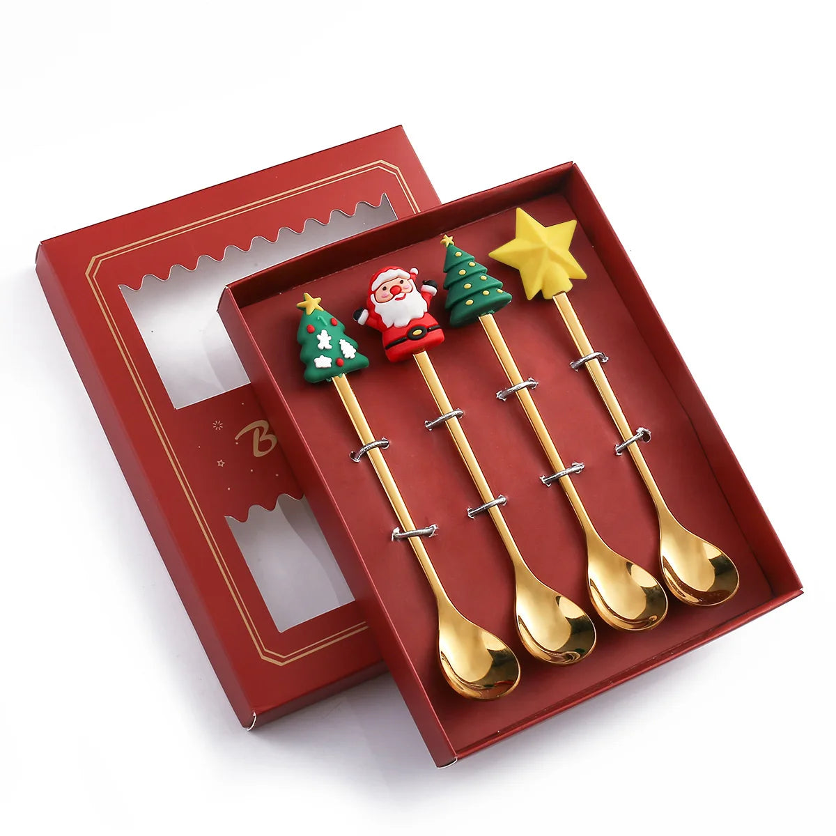 Christmas Tea Spoon Stainless Steel Gold Coffee Stirring Spoon Set with Gift Box Christmas Gift Cutlery Set Silverware