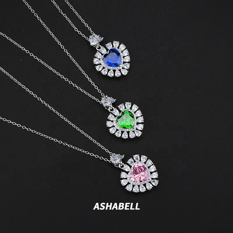 Luxury Crystal Necklace Pendant Heart Necklace With Rhinestone S925 Sterling Silver Chain Jewelry for Women Wedding Party