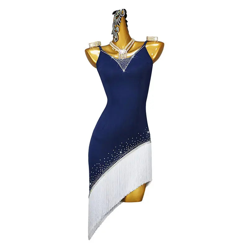 Latin Dance Clothes Sleeveless Performance Dress Rhinestone Woman Dance Dress Ladies Performance Stage Dance Costume