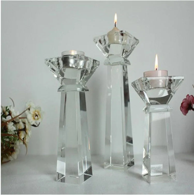 MH-1521 Home Decoration 3pcs Set clear Crystal Candlestick Crystal Candle Holder