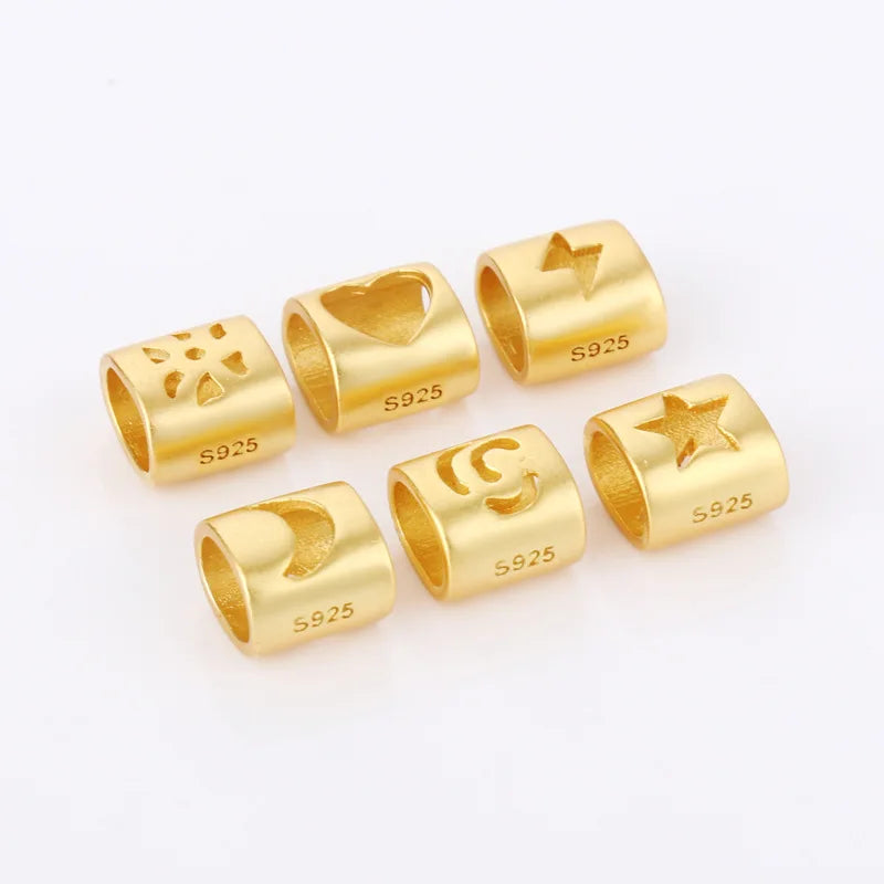 6mm 7.8mm Big Hole 18K Gold Beads 925 Sterling Silver Hollow Out Moon Star Sun Heart Beads for Jewelry Making