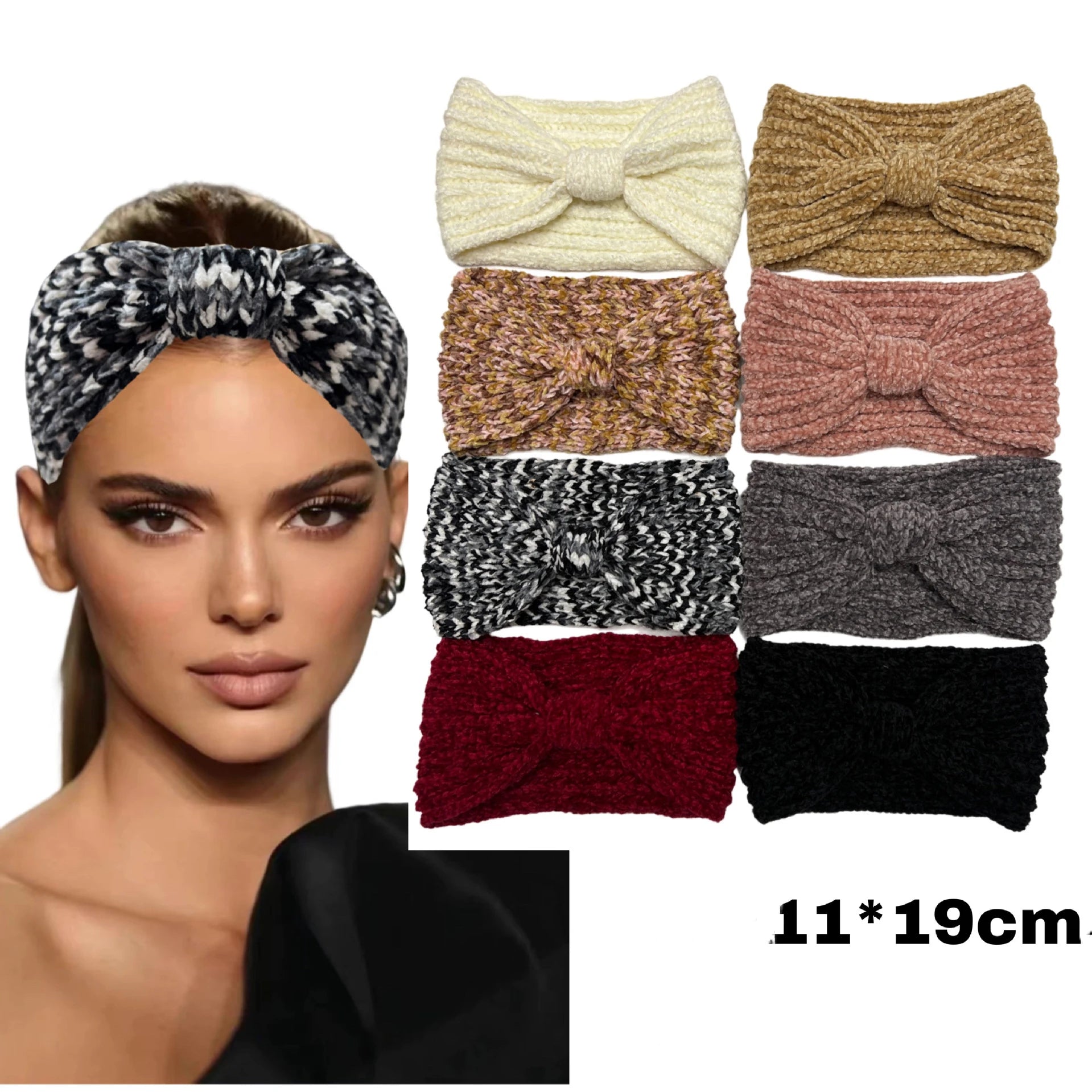 New Style  Europe and America Knit High Stretch Headband  Wool Wide  Edged Bow Hairband Chenille Thermal Female  Handress