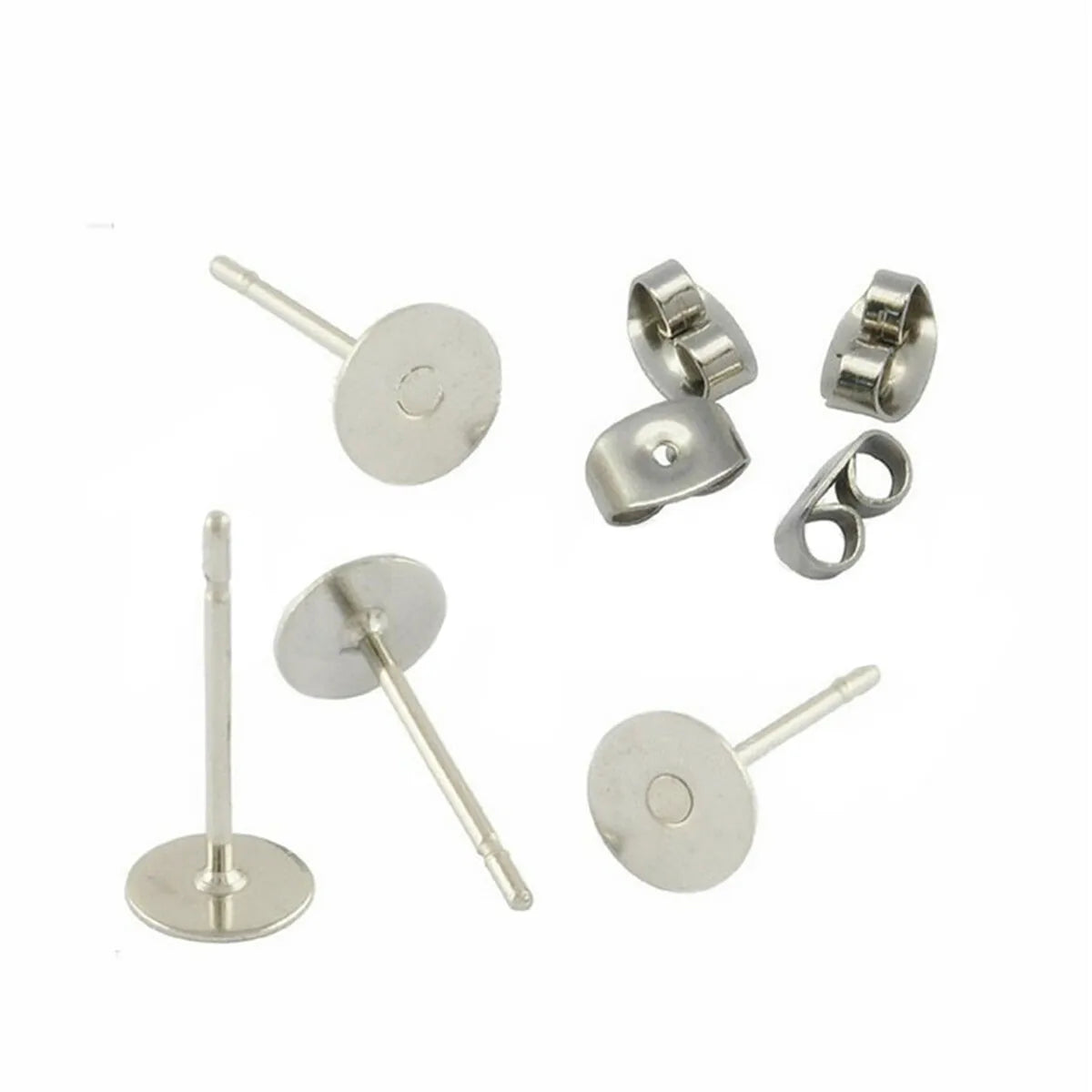 100pcs/bag 4/6/8mm Flat Pad Plated Ear Nut Earring Post Stud Scroll Back Findings for DIY Jewelry Making