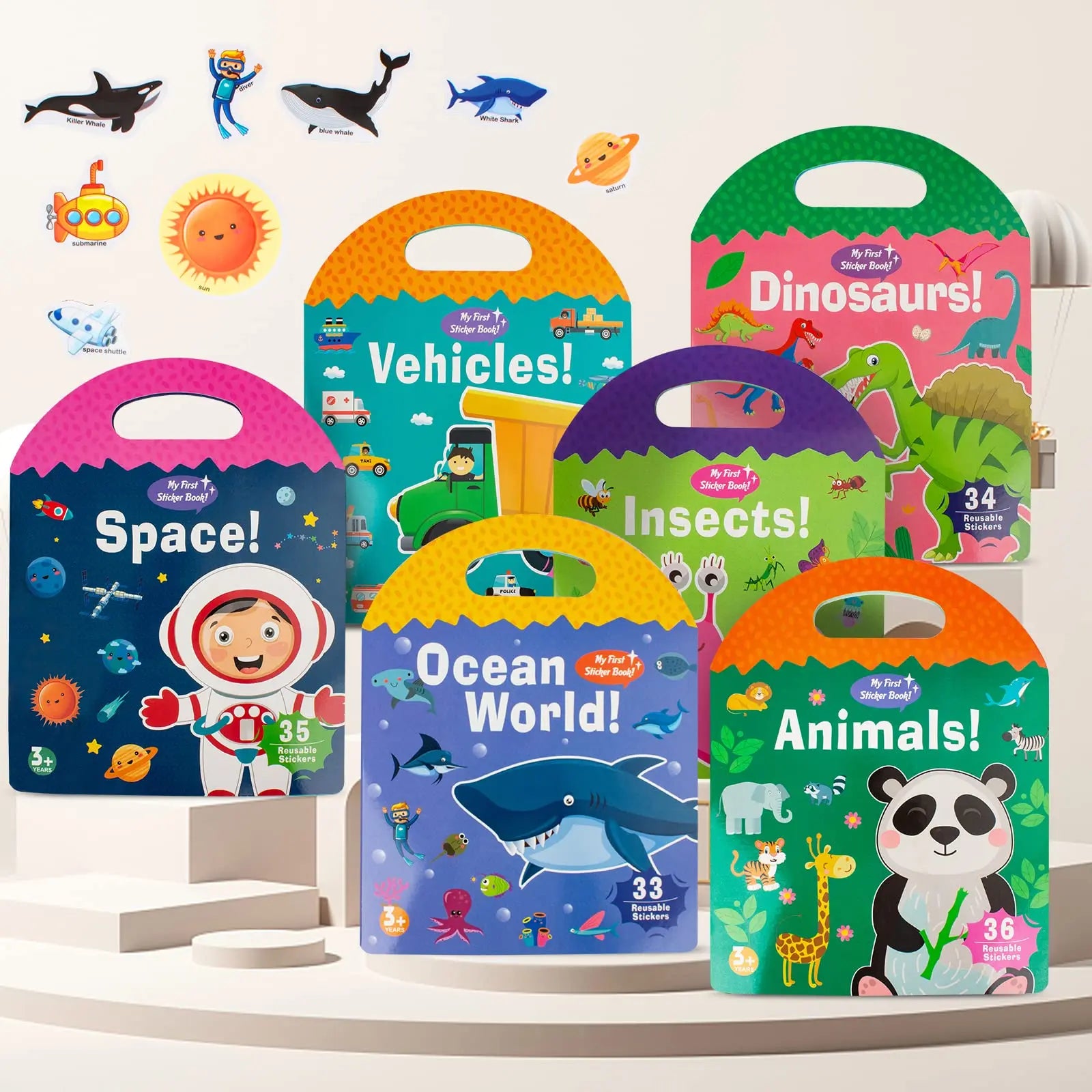 Merry Christmas Gift for Kids Reusable Jelly Sticker Book Washable Cardboard Stickers for Toddlers 2-4 Years Old