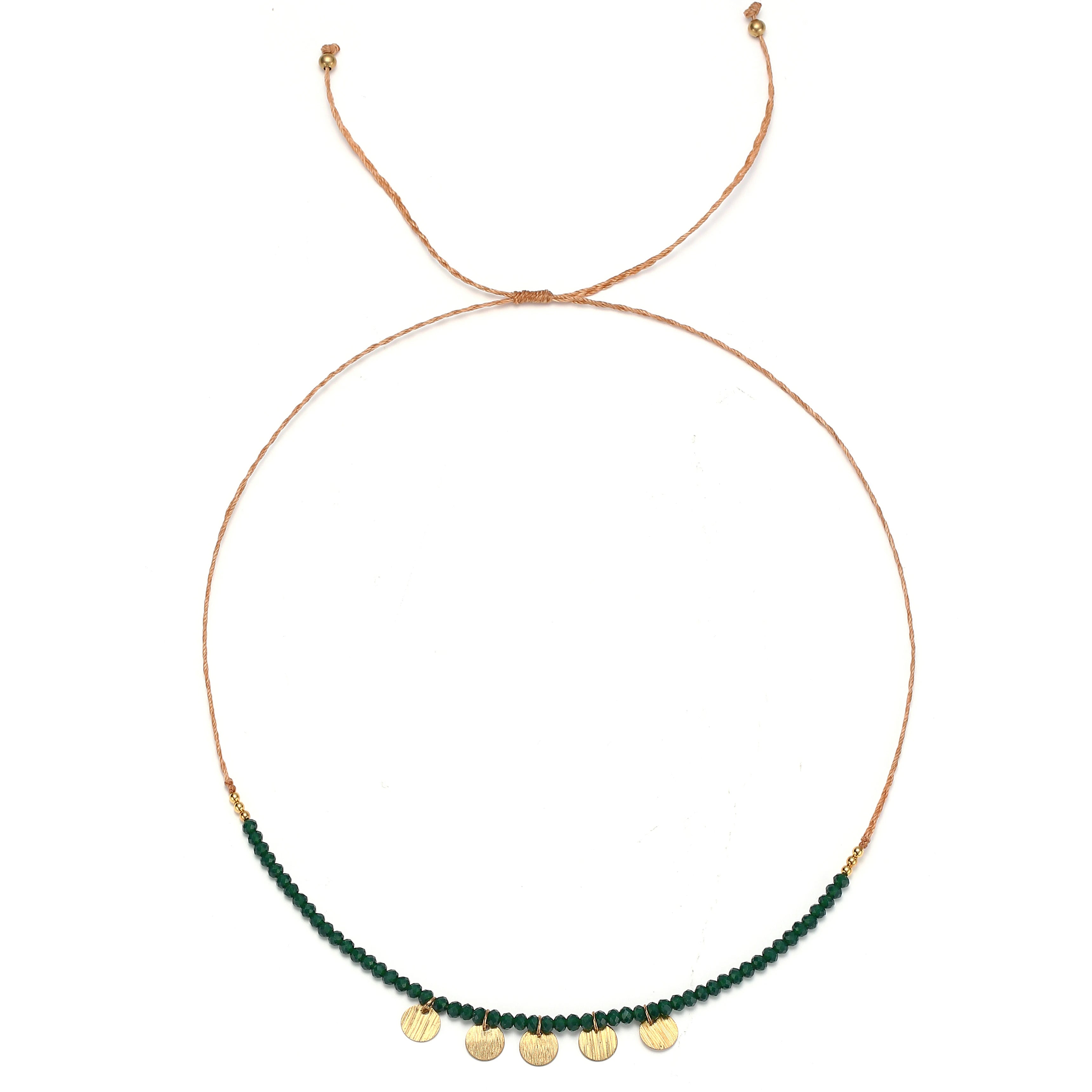 Simple Style Handmade Woven Natural Stone Adjustable Necklace for Summer Female Minimalist Brass Charm Crystal Beads Collar