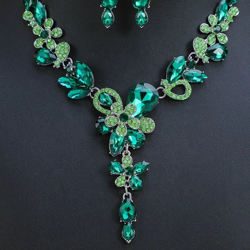 Wholesale Bridal Jewelry Sets Yiwu Style African Indian Wedding and Party Crystal Flower Rhinestone Gold Plated Factory Cost